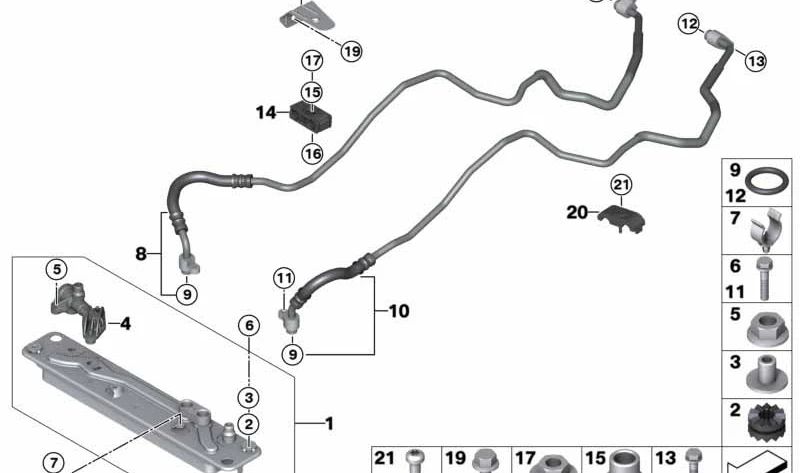 Tubería de retorno del enfriador de aceite OEM 17227576386 para BMW E70, E71. Original BMW.