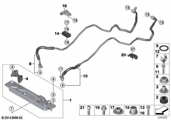 Tubería de Refrigeración de Aceite para BMW E70, E71 (OEM 17227795490). Original BMW.