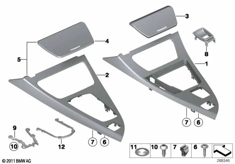 Cubre Consola Central Alu Hexagon para BMW F12N (OEM 51168056735). Original BMW.