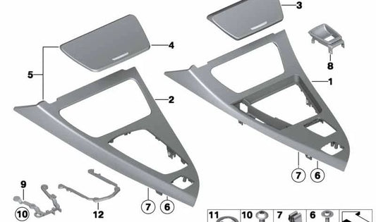 Rindfleisch für zentrale Konsole in gebürstetem Aluminium OEM 51169216191 für BMW F12, F13. Original BMW.