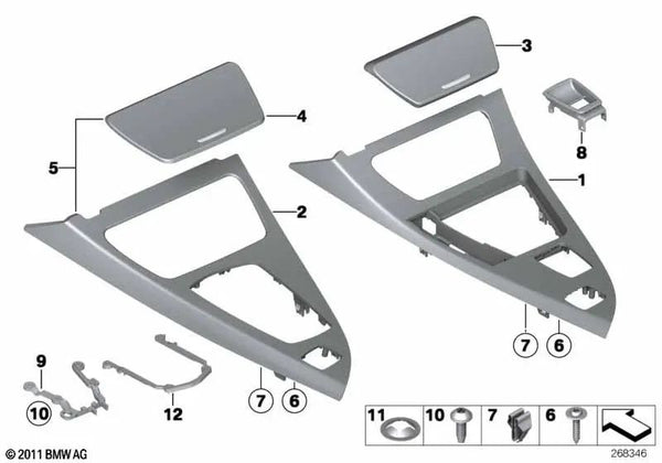 Cubierta Portavasos Aluminio De Textura Fina para BMW Serie 6 F06, F12, F13 (OEM 51169197207). Original BMW