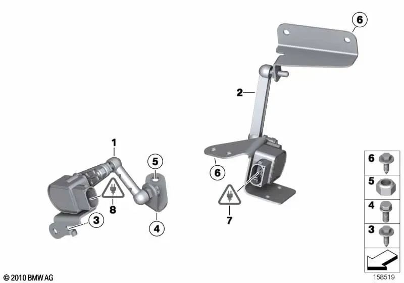 Rear Height Level Sensor for BMW Mini, R50, R52, R53, R55, R55N, R56, R56N, R57, R57N, R58, R59 (OEM 37146853759). Original MINI