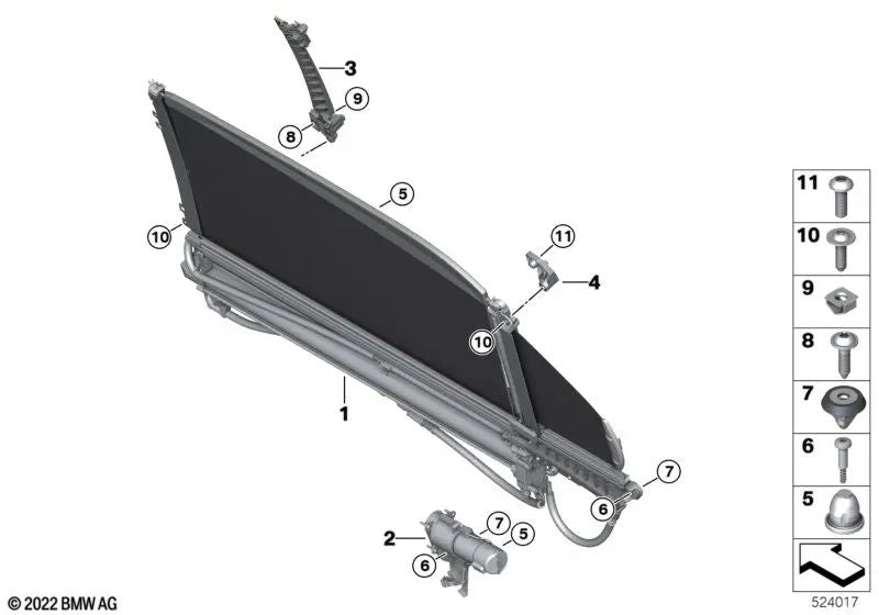 Persiana parasol puerta trasera derecha para BMW G70 (OEM 51355A3CF72). Original BMW.