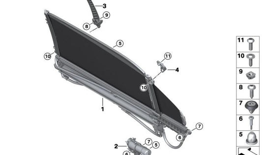 Adaptador para Persianilla Solar Derecho para BMW G70 (OEM 51355A0C0B8). Original BMW