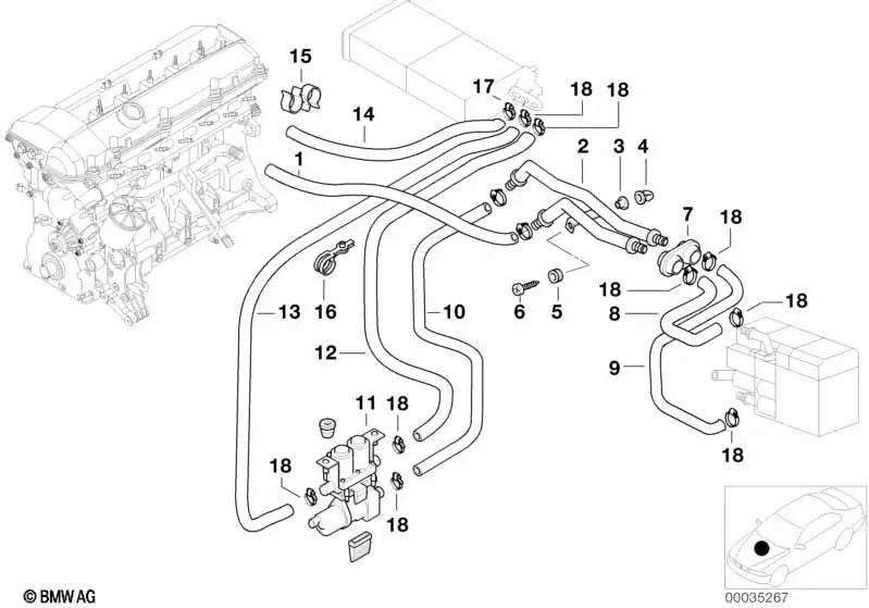 Radiator-Engine Return Hose for BMW 7 Series E38 (OEM 64218380250). Genuine BMW.