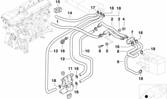 Tubo de válvula de agua-radiador izquierdo para BMW Serie 7 E38 (OEM 64216901252). Original BMW