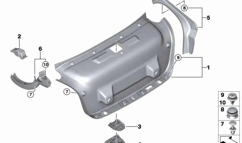 Revestimiento de canaleta de agua derecho para BMW Serie 5 F90, G30, G38 (OEM 51499448944). Original BMW