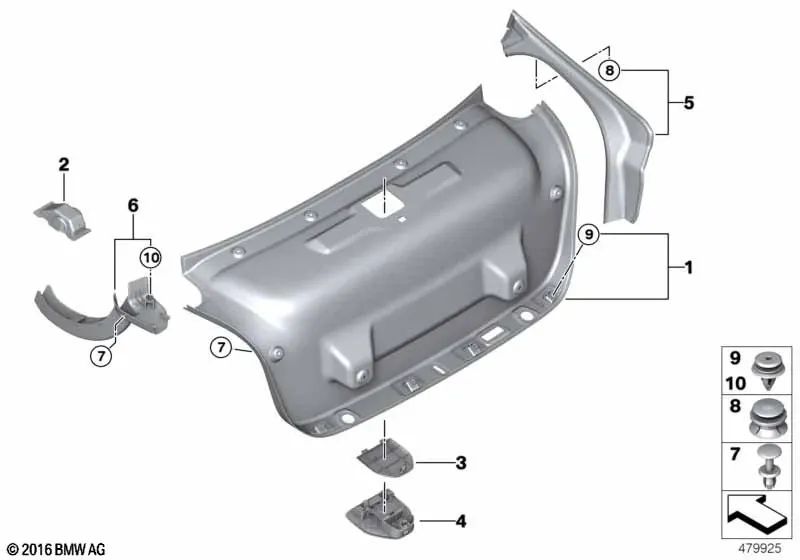 Revestimiento del canalón de agua derecho para BMW F90, G30, G38 (OEM 51497400596). Original BMW