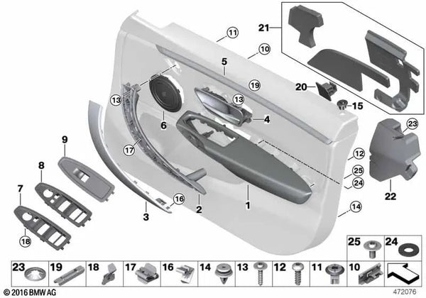 Cubierta del Interruptor del Elevalunas Lado del Conductor para BMW F30, F31, F34, F35, F36 (OEM 51417283833). Original BMW.