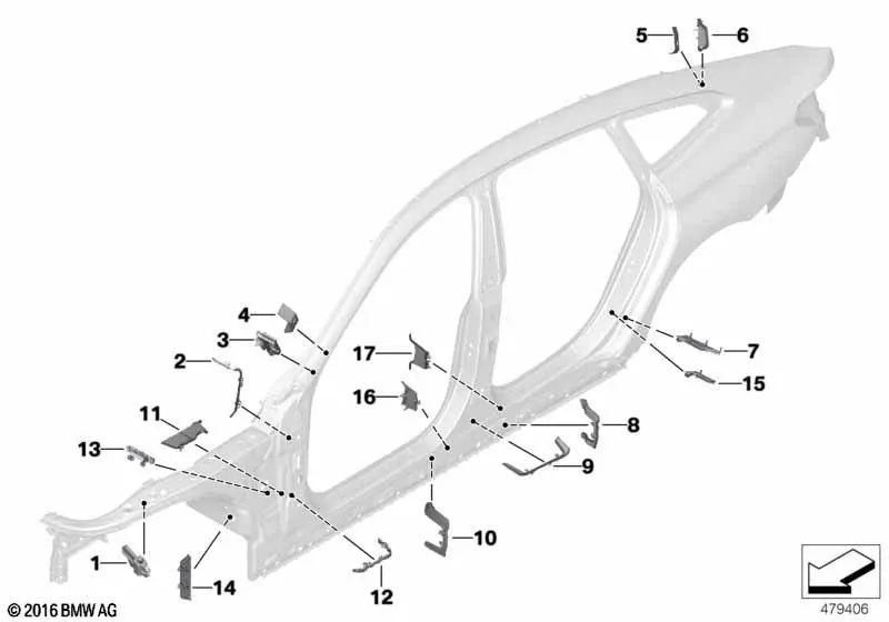 Shape part A-Right inner lower pillar for BMW G32, G32N. Genuine BMW (OEM 41007392818)