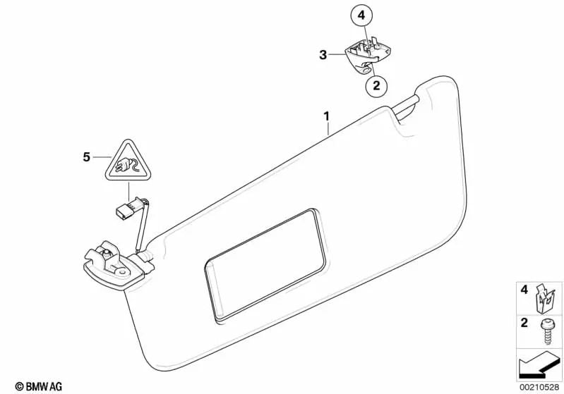 Visera/Espejo iluminado derecho para BMW Serie 5 E60, E60N, E61, E61N (OEM 51167897606). Original BMW