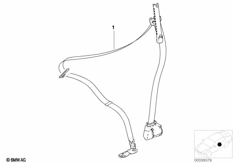 Obergurt vorne rechts mit Kraftbegrenzer für BMW E65, E66 (OEM 72117210864). Original BMW.