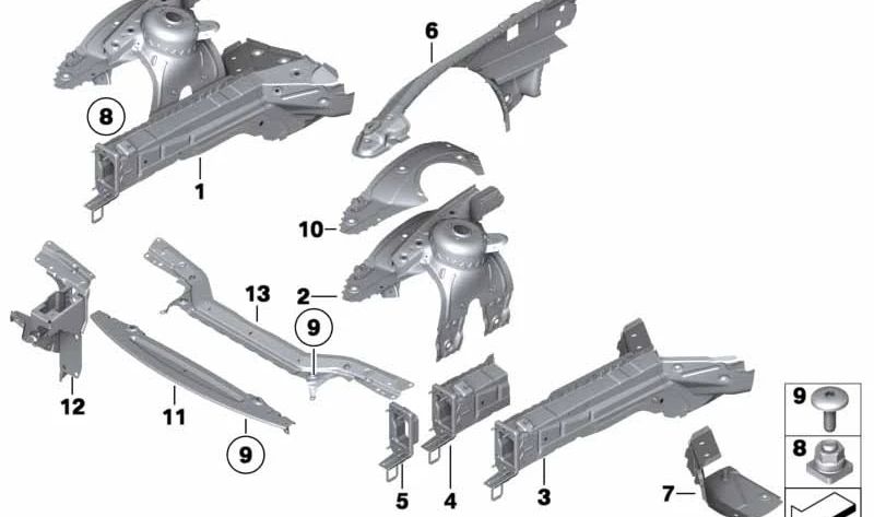 Right inner fender bracket for BMW Z4 E89 (OEM 41007261106). Original BMW