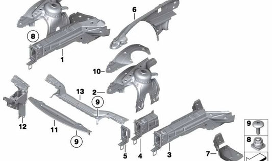 Soporte del guardabarros interior derecho para BMW Z4 E89 (OEM 41007261106). Original BMW