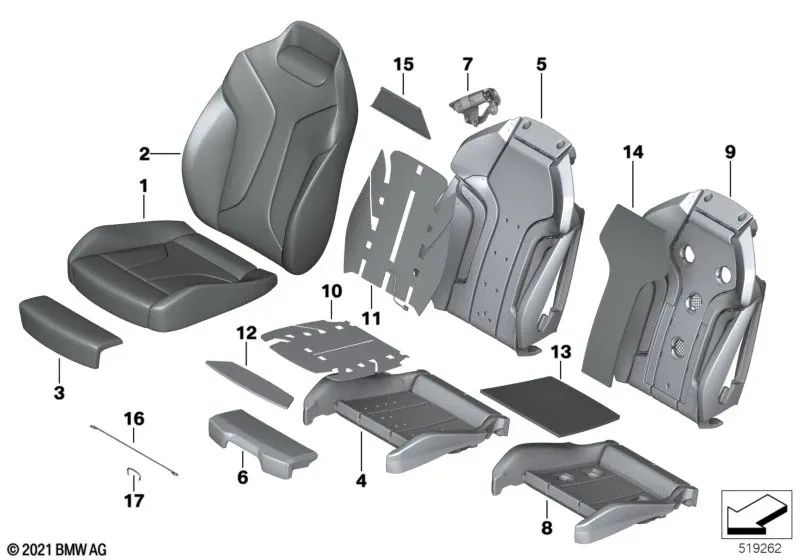 Funda de asiento deportivo de cuero para BMW Serie 8 F91, F92, F93 (OEM 52108094186). Original BMW