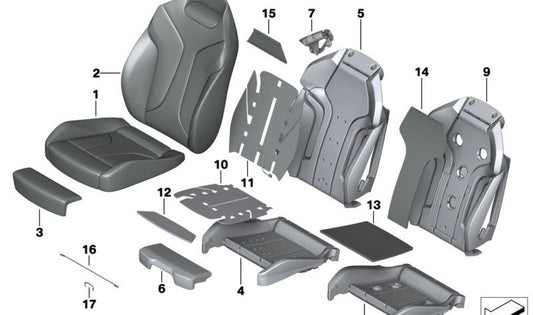 Funda de respaldo de asiento deportivo de cuero original BMW OEM 52108067225 para BMW F91, F92, F93.