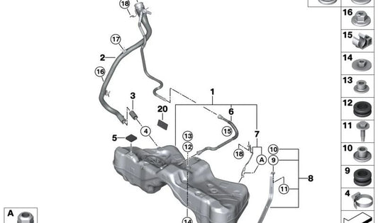 Soporte de goma depósito de combustible OEM 16117339270 para BMW F30, I12, I15. Original BMW.