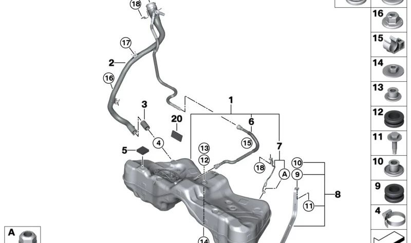 Tubo de llenado de combustible OEM 16117562006 para BMW G70. Original BMW.