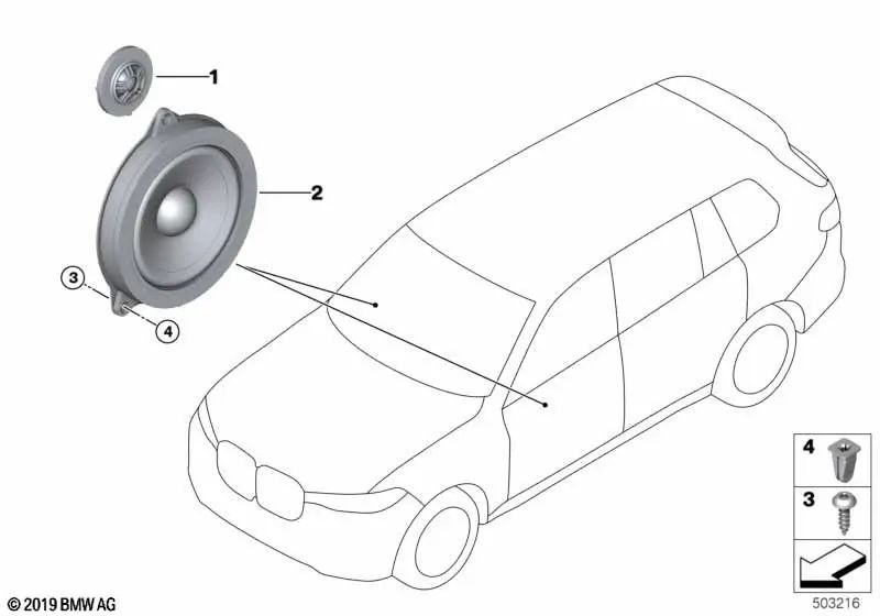 Sistema de altavoces de alta frecuencia HiFi para BMW X3 F97, G01, G08, X4 F98, G02, X5 G05, X6 G06, X7 G07 (OEM 65136813697). Original BMW