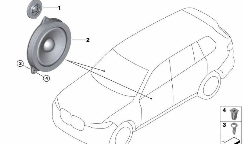 Altavoz agudo HiFi OEM 65136809630 para BMW G42, G20, G01, G08, F97, G02, F98, G05, G06, G07. Original BMW.