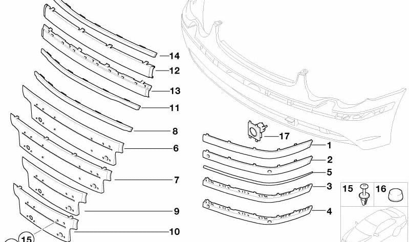 Moldura en bruto delantera izquierda para BMW Serie 7 E65, E66 (OEM 51117043463). Original BMW