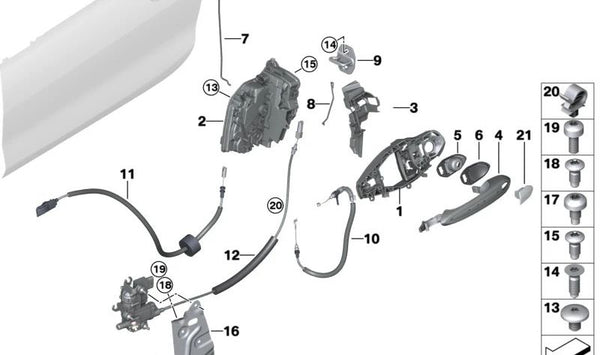 Manilla de puerta imprimada exterior izquierda para BMW F40, F70, F44, G20, G21, G28, G80, G81, G22, G23, G83, F90, G30, G31, G38, G32, F91, G14, G15, G16, F97, G01, G08, F98, G02, F95, G05, F96, G06, G07, G29 (OEM 51219491457). Original BMW