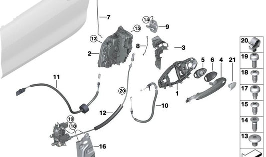 Cerradura de sistema izquierda para BMW F90, G30, G31, G32, G11N, F92, F93, G14, G15 (OEM 51217477693). Original BMW