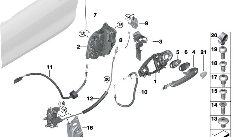 Copertina inferiore del tiratore sinistro OEM 51217497721 per BMW F40, F70, F44, G20, G21, G28, G80, G81, G22, G23, G82, G83, F90, G30, G31, G38, G32, F93, G1, G16, G16, G16, G16 G01, G08, F97, G02, F98, G29. BMW originale.