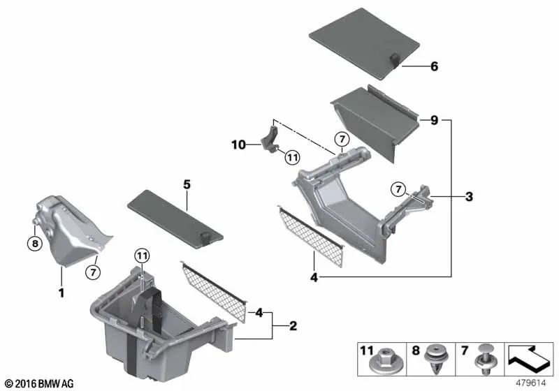 Right trunk storage compartment cover for BMW 5 Series G30, G30N, G38, G38N (OEM 51477421434). Genuine BMW