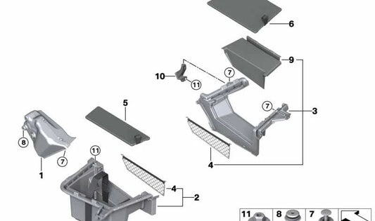 Compartimento de almacenamiento lateral derecho del maletero OEM 51477378506 para BMW Serie 5 (G30, G31). Original BMW.