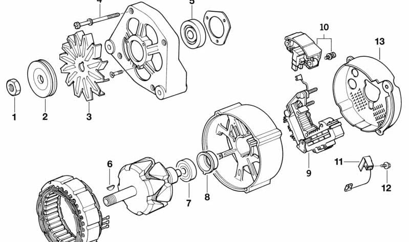 Condensador de interferencias para alternador OEM 12311727948 para BMW (Modelos compatibles: E30, E36, E28, E34). Original BMW.