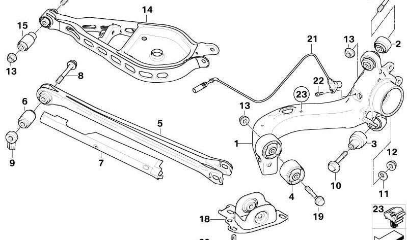 Brazo longitudinal derecho para BMW E83, E83N (OEM 33303420502). Original BMW