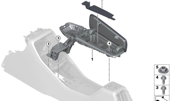 Tapa reposabrazos central OEM 51164A1CA60 para BMW U06, U11. Original BMW.