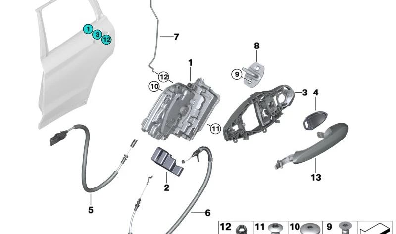 Lock della porta sinistra OEM 51227473147 per BMW F52, F45, F49, F39, G01, G08, F97, G02, F98. BMW originale.