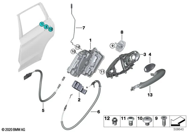 Cable Bowden para apertura de puerta trasera para BMW F97, G01, G08, F98, G02 (OEM 51227409276). Original BMW