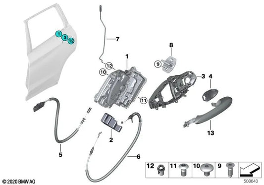 Cable Bowden para apertura de puerta trasera para BMW F97, G01, G08, F98, G02 (OEM 51227409276). Original BMW