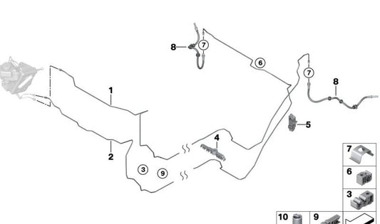 Brake Line Bracket for BMW 1 Series F70, 2 Series U06, X1 U11, U12, X2 U10, MINI F65, F66, U25 (OEM 07148851873). Original BMW