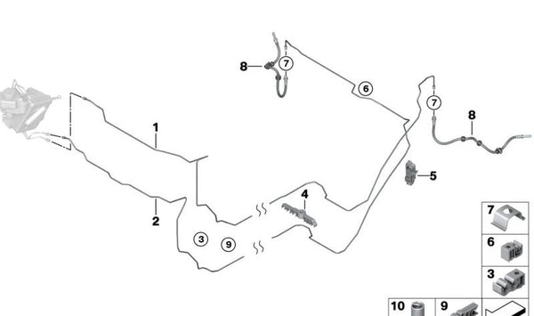 Soporte de la línea de freno para BMW Serie 1 F70, Serie 2 U06, X1 U11, U12, X2 U10, MINI F65, F66, U25 (OEM 07148851873). Original BMW