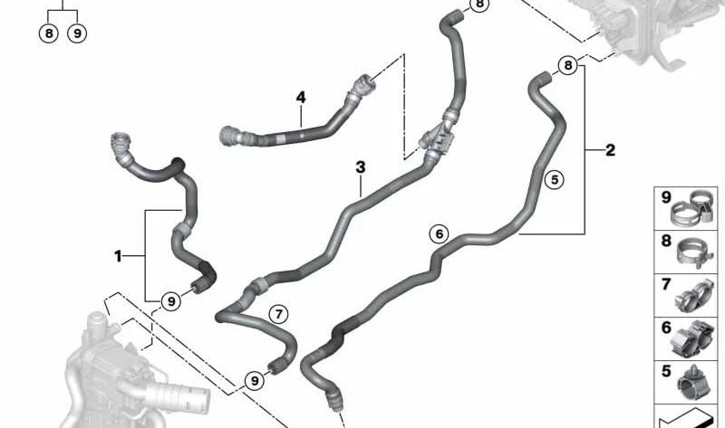 Manguera de retorno del refrigerante OEM 64216818816 para BMW G20, G21. Original BMW.