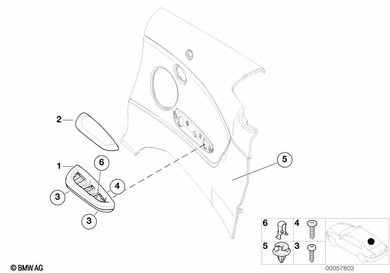 Alu Black Cube Armlehne hinten links für BMW 3er E46 (OEM 51437901799). Original BMW