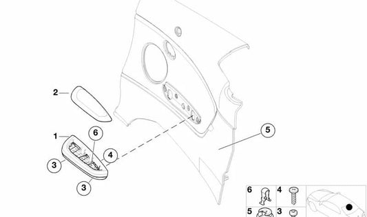 Reposabrazos parte superior trasera izquierda para BMW E46 (OEM 51437894441). Original BMW