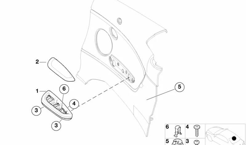 Reposabrazos Alu Black Cube trasero izquierdo para BMW Serie 3 E46 (OEM 51437901801). Original BMW