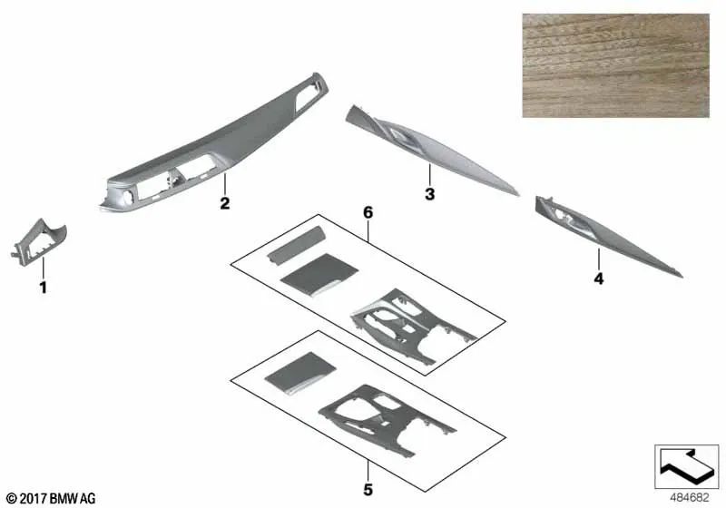 Revestimiento de puerta Sen marrón claro trasero izquierdo para BMW F90, G30, G31 (OEM 51427994229). Original BMW.