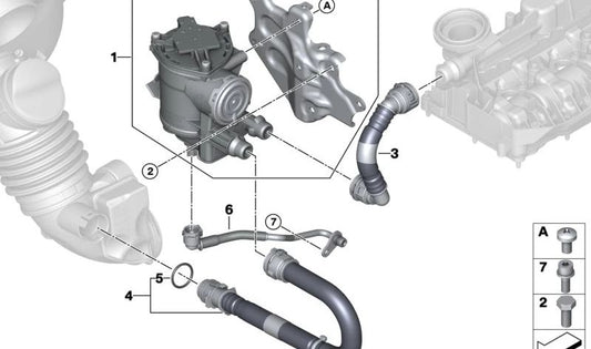 Tubo respiración cárter OEM 11158598287 para BMW G20, G21, G22, G23, G26, G30, G31, G60, G61, G32, G11, G12, G70, G14, G15, G16, G01, G02, G05, G06, G07. Original BMW.