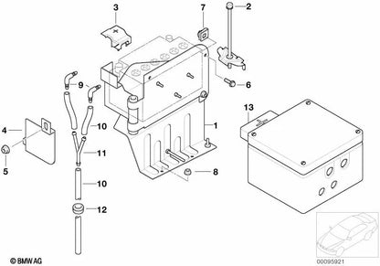 Soporte de batería para BMW Serie 1 E81, E82, E87, E87N, E88, Serie 3 E30, E36, E90N, E91N, E92N, E93N, Serie 5 E39, F11, F11N, Serie 7 E32, E38, Serie 8 E31, X1 E84, X5 E53, E70, E70N, X6 E71, E72, Z4 E85, E86 (OEM 61217631587). Original BMW.