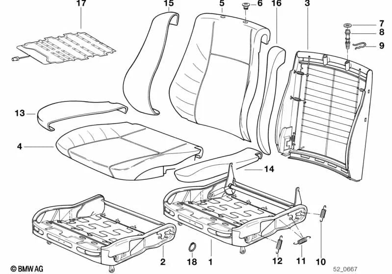 Sitzrahmen para BMW E34, E32 (OEM 52101964899). Original BMW