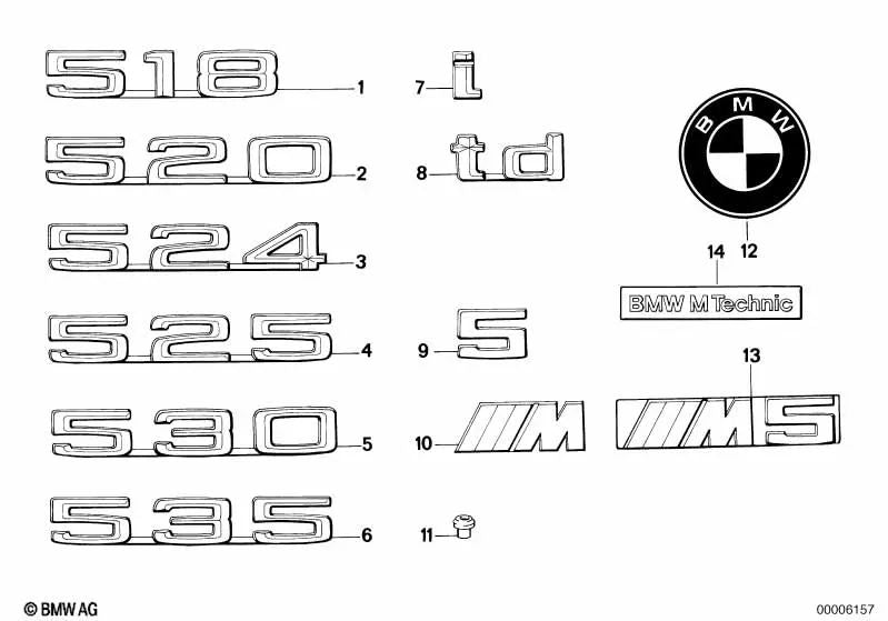 Emblema pegado para BMW Serie 5 E28, E34 (OEM 51141946161). Original BMW