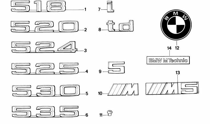 Emblema pegado trasero para BMW Serie 5 E34 (OEM 51141946165). Original BMW