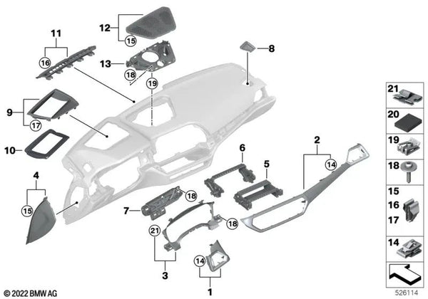 Blende I-Tafel Fahrerseite para BMW Serie 3 G20, G21, G28, Serie 4 G22, G23, G26, G82, G83 (OEM 51459624712). Original BMW.