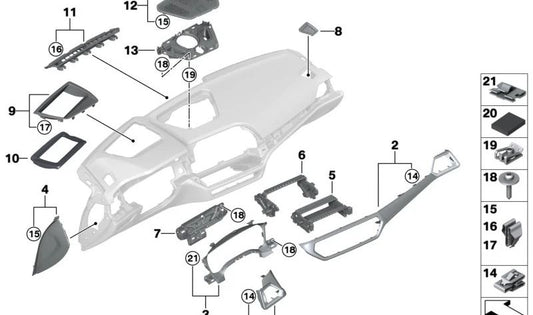 Carne de instrumentos Tabela OEM 51456805539 para BMW G20, G21, G28, G80, G22, G23, G26, G82 e G83. BMW original.